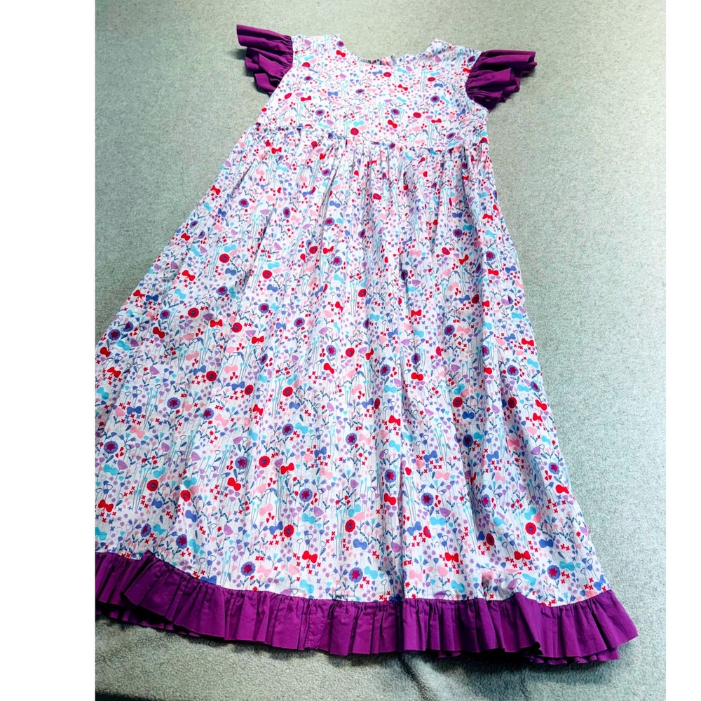 Kracker Jack Kids Maxi Dress Kids Size 8 Purple Floral Ruffle Butterfly Sleeve - Picture 3 of 8